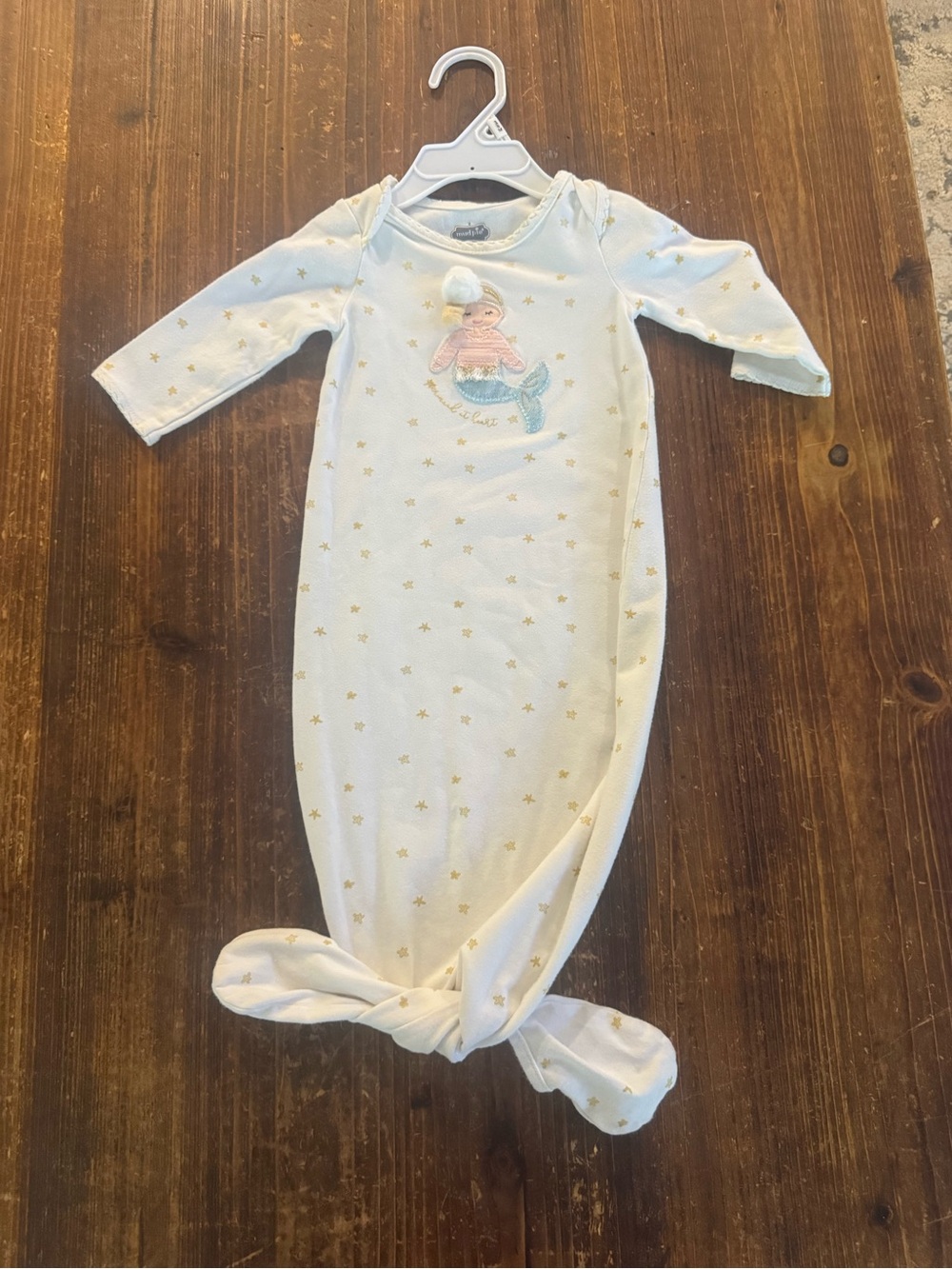 Mud Pie White Knit One-Piece with Gold Stars and Mermaid Applique
